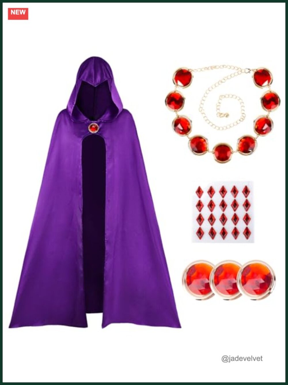 Raven Cape and Cloak Costume Accessories with Red Gemstone Belt
